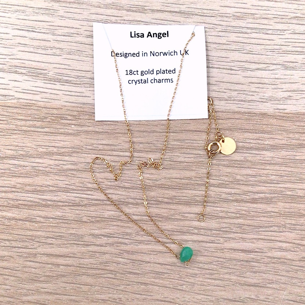 Gold Plated Necklace with Green Crystal Charm 🎁